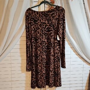 Old Navy Brown Animal Print Long Sleeve Dress